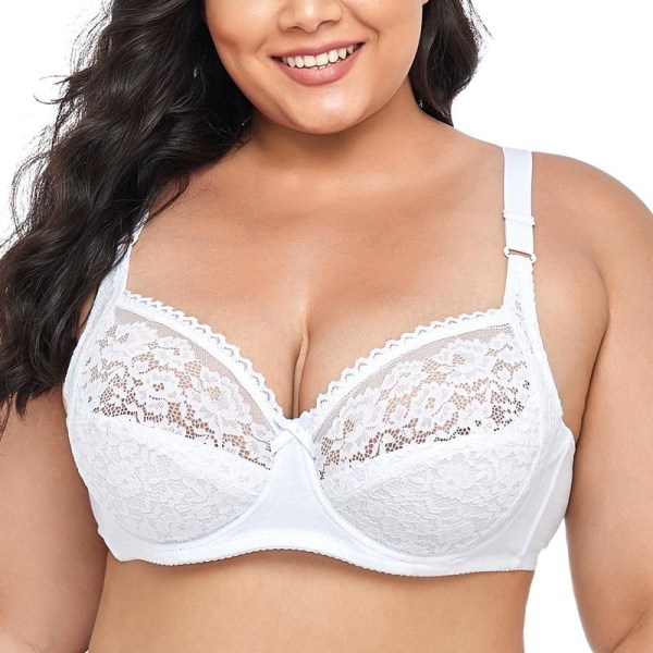 Dam Plus Size BH Sexig Spetsunderkläder Bygel BH Ofodrad Bomullsbehå 85D 90D 95D 100D 105D 110D White 85D