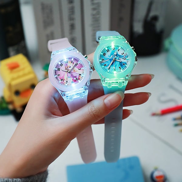 Lysende Blinkende Lys Isprinsesse Ur Studerende Børn Elektronisk Ur 36MM silicone pink Luoli