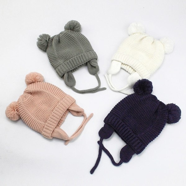 Söt stickad Pompom Baby Hat Handskar Cap Tjock Varm Tjej/Pojke Hatt Handskar Beanie Vinteröra Varm Barn Hatt Baby Bonnet Muts PinkGlovesHat