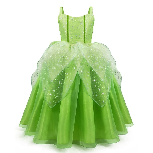 Flicka Blomma Fairy Tinker Bell Princess With Wings Charm Klänningar Kostym Tinkerbell Princess Dress Födelsedagsfest Barn Dress Up 140(size 10-11T) Dress Only