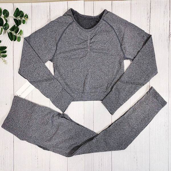 Joogasetti Fitness-vaatteet Seksikkäät urheiluvaatteet naisille Grey top set L