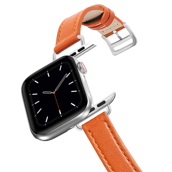 Real Leather Loop Armband Bältesband för Apple Watch SE 7654 42MM 38MM 44MM 40MM Strap on Smart iWatch 3 Watchband 45mm 4 Slim Orange 44mm