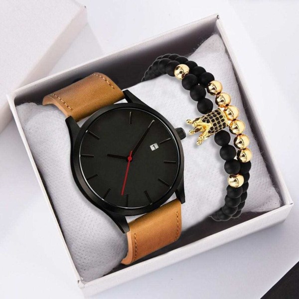 Fashion Fashion Business Elegant brittisk stil stålbälte kvarts watch och armband set Black