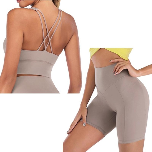 Yoga BH Shorts 2-delt Sæt Træningstøj Spandex til Kvinder Purple Set M