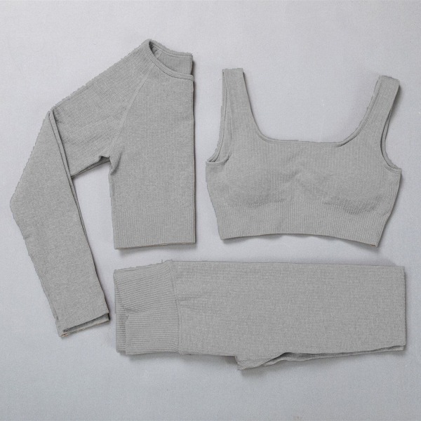 Yoga Sæt Fitness Yoga Sæt Træningstøj Leggings BH Til Kvinder 3 pcs sets gray S