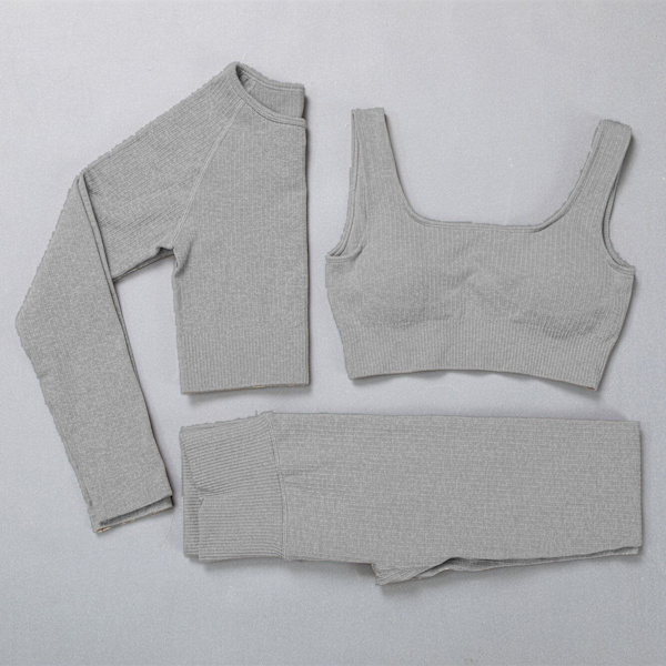 Yoga Set Träningskläder Yoga Leggings och BH för Kvinnor 3 pcs sets gray S