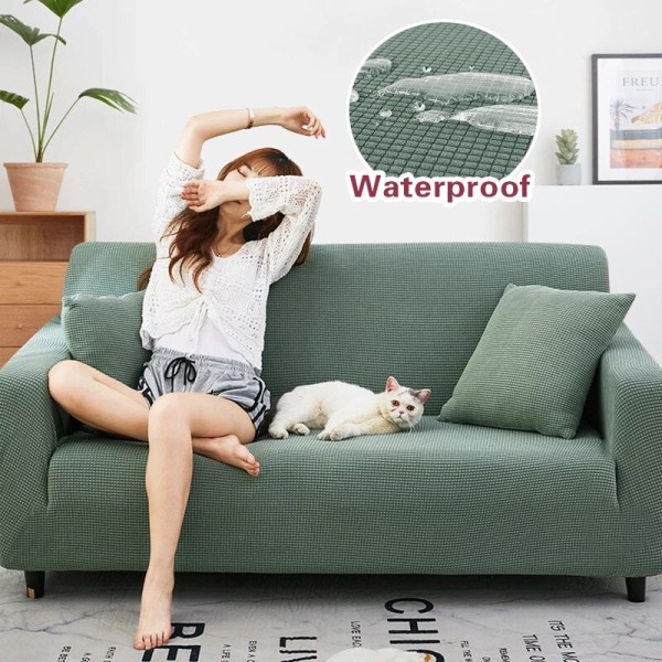 Elastiskt Vattentätt Sofföverdrag Enfärgat Hög Stretch Överdrag Allomfattande Elastiskt Sofföverdrag Soffskydd för Vardagsrum Jade 3-seater 190-230cm
