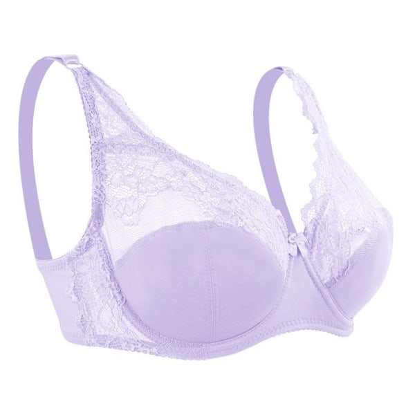 Queenral New Spets Perspective BH Dam Sexiga Underkläder Bygel Broderi Blommig Bralette Plus Size Light purple 85C