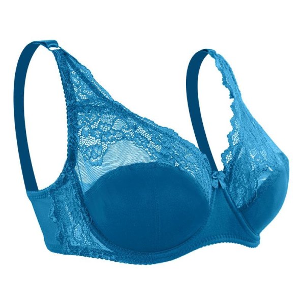 Queenral New Spets Perspective BH Dam Sexiga Underkläder Bygel Broderi Blommig Bralette Plus Size Blue 90C