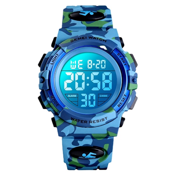 Skmei Barnklocka Färgglad LED Hushåll Sport Barns Elektroniska Klocka Deep blue camouflage
