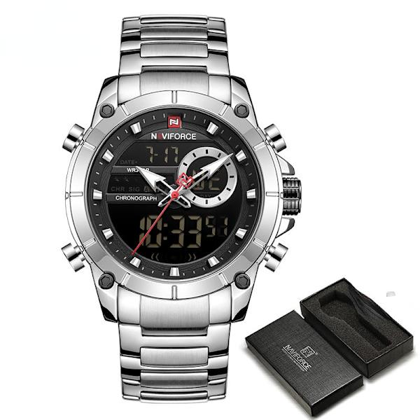 Herr Militär Sport Armbandsur Guld Quartz Stål Vattentät Dubbel Display Herrklockor Relogio Masculino RGCE