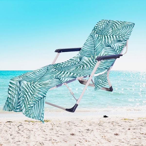 Tropiske Planter Mikrofiber Strandstol Betræk Håndklæde Med Lomme Udendørs Hurtigtørrende Bærbar Have Pool Loungestol Tæppe 20 73x210cm
