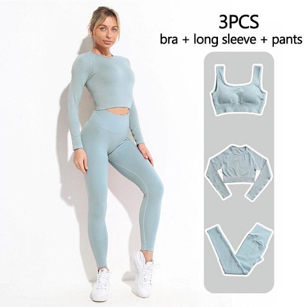 Yoga Set Träningskläder Toppar Och Leggings Sportdräkter För Kvinnor BraPants Khaki S