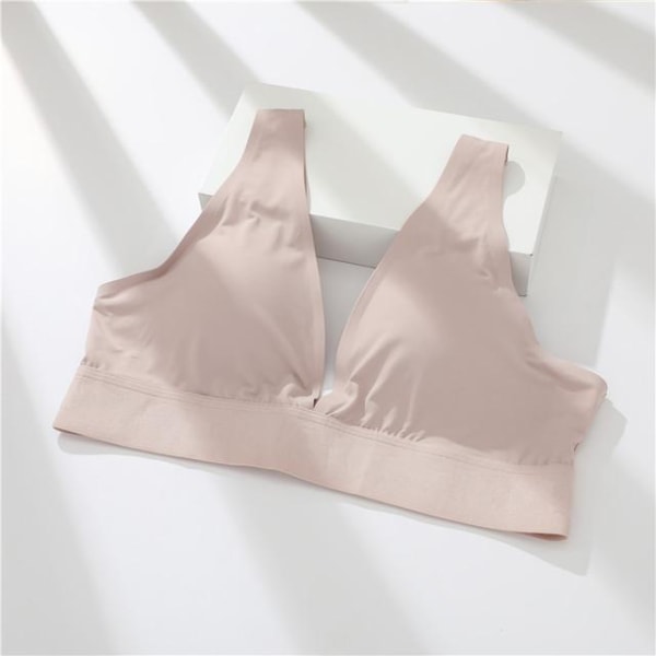 FINETOO Deep V Sexiga Kvinnor Seamless BH Underkläder Push Up Bralette Rygglös BH S-XL Sport Top BH Kvinnliga Pad Underkläder Apricot L