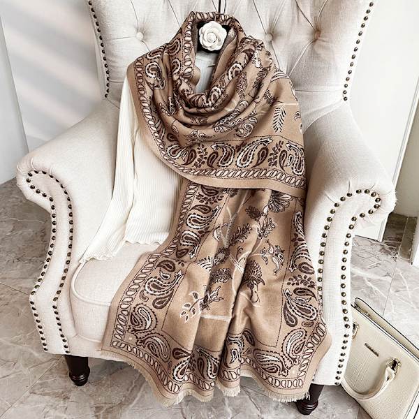 Naisten huivi, hartiahuivi, talviasuste, toimistopeitto, torkkupeitto, cheongsam-peitto, kashmir-tyylinen tupsullinen lämmin huivi Blue Bird camel 70*180CM