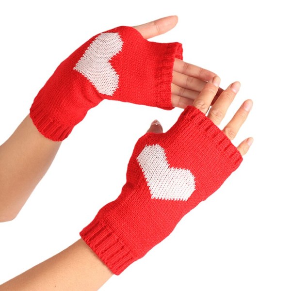 Vinterhandskar damer Pekskärm Tjocka varma stickade handskar Love Heart Print Fingerless Mitten Outdoor Skid Handskar Dark Gray One Size