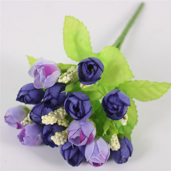 Efterår 15 Hoveder/Buketter Små Knopper Roser Bract Kunstig Blomst Silke Rose DIY Bryllup Hjem Juledekoration Blomster Rose Gaver A Blue