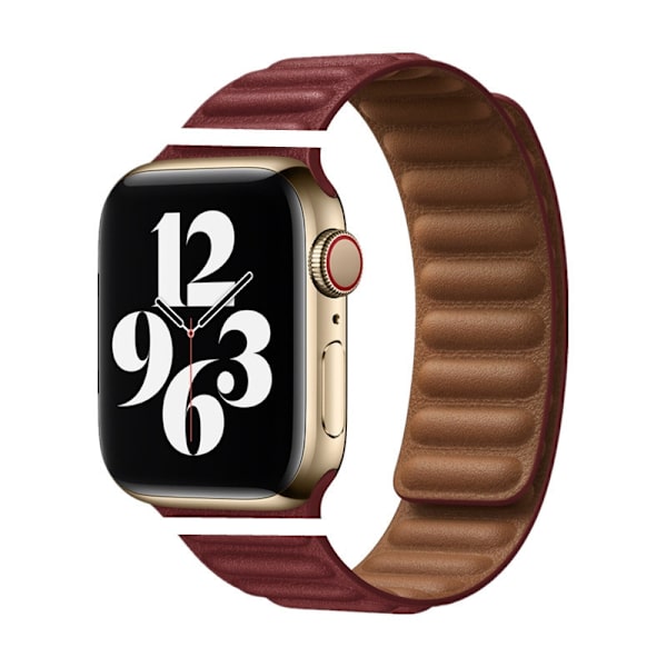 Klockarmband för Apple Watch iWatch 38/40/41/42mm-S10 Läder Magnetisk Sug-10 Vinröd