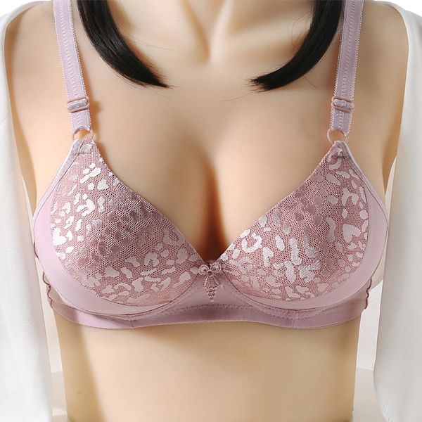 Dame Ensfarget Sexy Jacquard Glanset Pustende BH Vattert Push Up Justerbar Stropp BH Purple 38/85BC