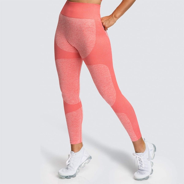 Europeiska och amerikanska sömlösa höftlyftande fukttransporterande yogabyxor Sportkläder Fitness Hip-showing tights för kvinnor 9154AB pants-light purple L