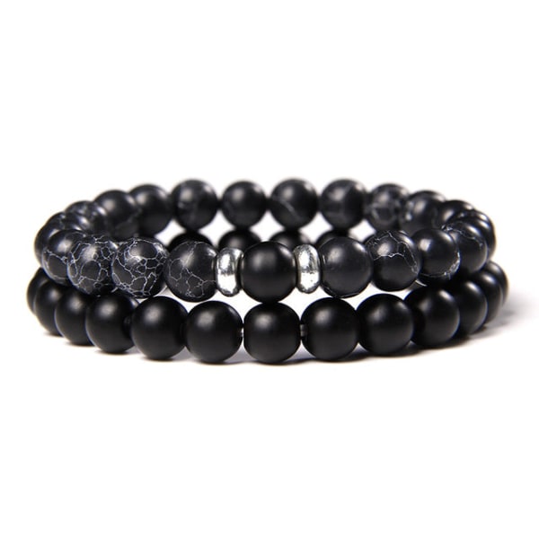 2 stk./sæt Par Distance Armbånd mand Sort Lava Sten Perler armbånd kvinde træ perler Charm Armbånd Kvinder Mænd armbånd 1 Howlite 8mm 21cm