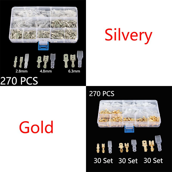 135/270/315 kpl 2,8/4,8/6,3 mm puristusliittimen eristystiivistejohtimen liitin uros- ja naaraspuolinen pistoke jousiliitinsarja 135 PCS Gold