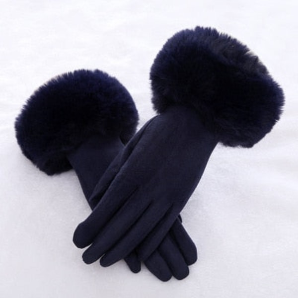 Fashionable dame vinter varme ruskind læder touch screen handske kvinde imiteret kaninpels broderi plus fløjl tykke kørehandsker H92 Army Green One Size