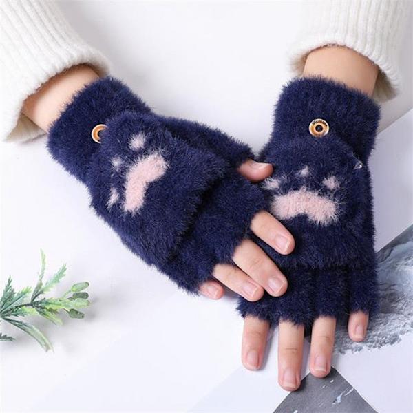 Kattepote Print Handsker Mobiltelefon Touchscreen Strikkede Handsker Vinter Tykke &amp; Varme Voksen Bløde Fluffy Handsker Herre Dame White One Size