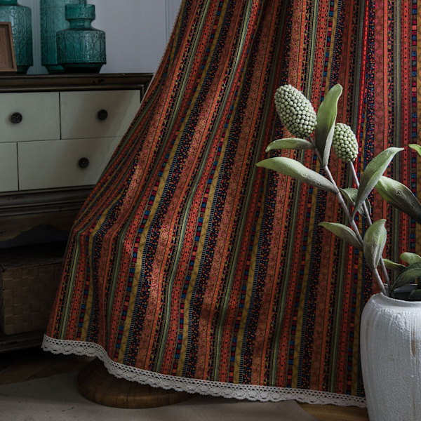 Tyg Gardin Bohemisk Randig Tryck Skuggning Kedja Bomull och Linne Tyg Kök Gardin Wear Rod 150*240