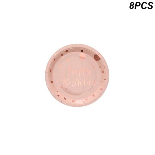Rose Gold Party Engangsservice Tallerken Nummer Ballon Pige Fødselsdagsfest Bryllupsdekoration Voksen Fejring Baby Shower Dekoration 8pcs 9inch plate2