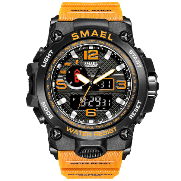 Kellot Miehille 50M Vedenpitävä Kello Hälytys reloj hombre 1545D Kaksoisnäyttö Rannekello Kvartsikello Sotilaskello Urheilu Miesten ORANGE
