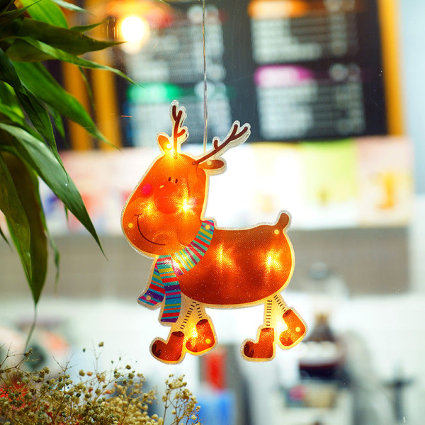 Jul Dekorativa Lampor Butiksfönster Ornament Balkong Fönster Sugpropp LED Hängande Lampa Julbelysning Scen Layout Painted style-[Christmas Elk]] Battery