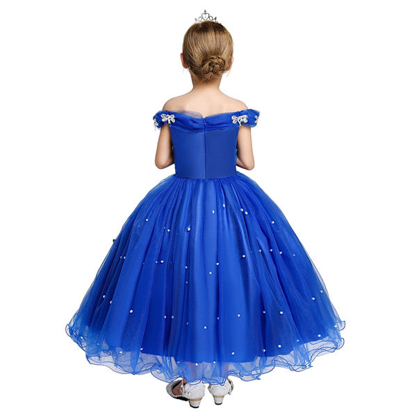 Flicka Bröllop Prinsessklänning Barn Halloween Fest Askungen Cosplay Kostym Blå Ärmlös Mesh Balklänning Barnkläder 5-6T Dress Sets B3