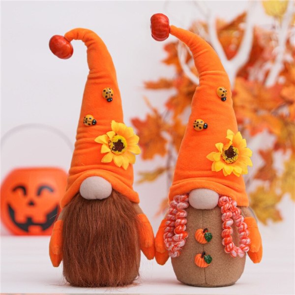 Kurpitsa-asusteet Kääpiöpehmolelu Söpö Halloween Kasvoton Kääpiötonttu Koriste Puutarhahuoneen Sisustus Kodin Tarvikkeet Yellow plaid hat