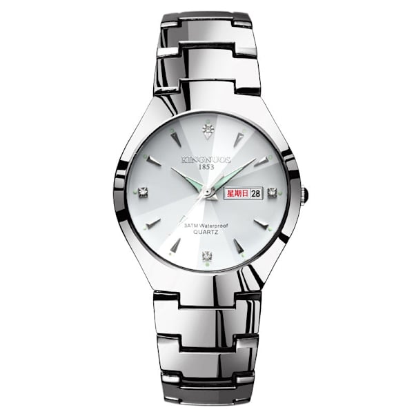 Automatisk Quartz Ikke-Mekanisk Wolfram Stål Farve Stålbånd Parur Lysende Kalender Herre og Dame Vandtæt Studenterur Black with blue face for men