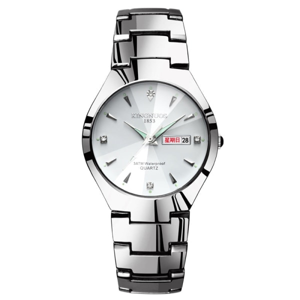 Automatisk Quartz Ikke-Mekanisk Wolfram Stål Farve Stålbånd Parur Lysende Kalender Herre og Dame Vandtæt Studenterur Silver Streak blue men's