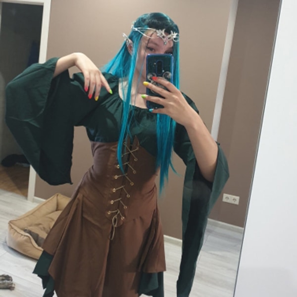 Kvinnor Elf Cosplay Medeltida kostymer Renässans viktoriansk gotisk Queen Klänningar med korsett Halloween Elves Performance Kläder Dress1 with ears 3XL