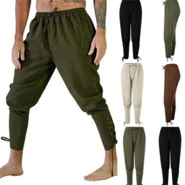 Pirathbukser til mænd Viking Cosplay Renaissance Middelalderlig Gotisk Bukser Piratkostume Bukser Mænd Army green XXXL