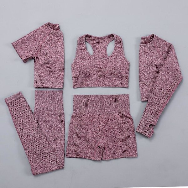 Yoga Sæt Træning Fitness Crop Top Højtaljede Leggings Sportsbeklædning Til Kvinder BraPantsPink S