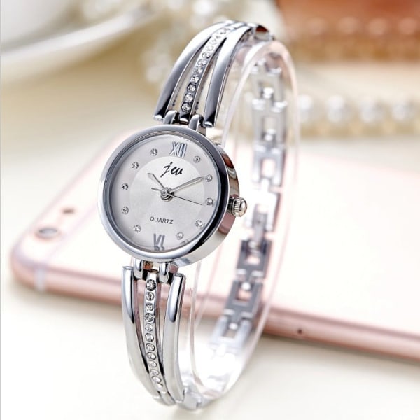 Damklocka med strass, stålarmband, Ins-stil, studentmode, koreansk modeklocka för dam gold strap white plate
