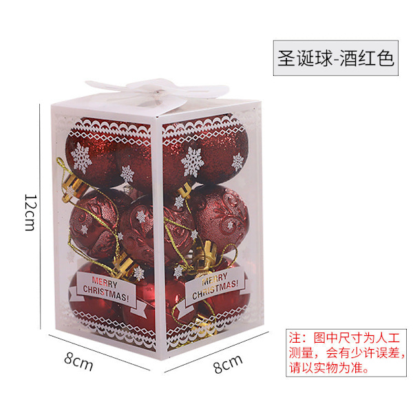 12 kpl 9 Värivaihtoehtoa Joulukoriste Joulukuusen Ripustuskoristeet Rekvisiitta Wine Red 4cm