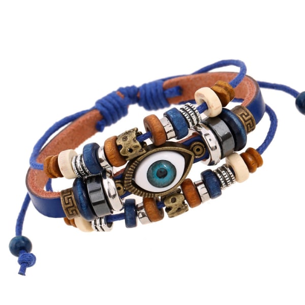 Populär Ornament Nytt Pärlbroderade Ögon Nötskinn Armband Utdragbart Justerbart Par Läderarmband Green snap button