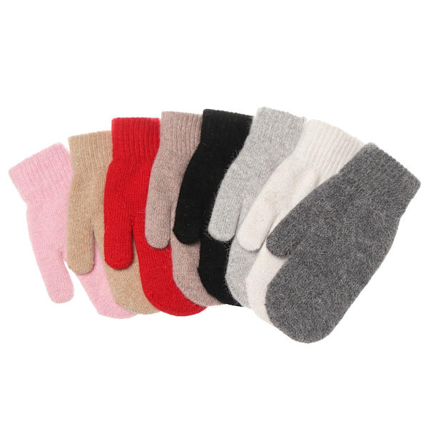 Nye Doble Kaninhårhansker Dame Vinter Koreansk Versjon Ensfarget Alle Fingre Vinter Damehansker Jentevotter camel One Size