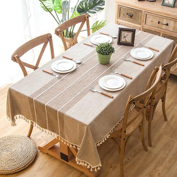 Jacquard Imitation Bomuld og Linned Broderi Kvaster Dug Blonde Geometri Rektangel Borddug Light khaki 140x250