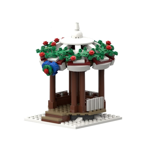 MOC Den middelalderske arkitekturen og lastebil vinterlandsby - Markedsboder Byggeklosser Sett Julebil Kirke Klosser Leker Gave 377PCS