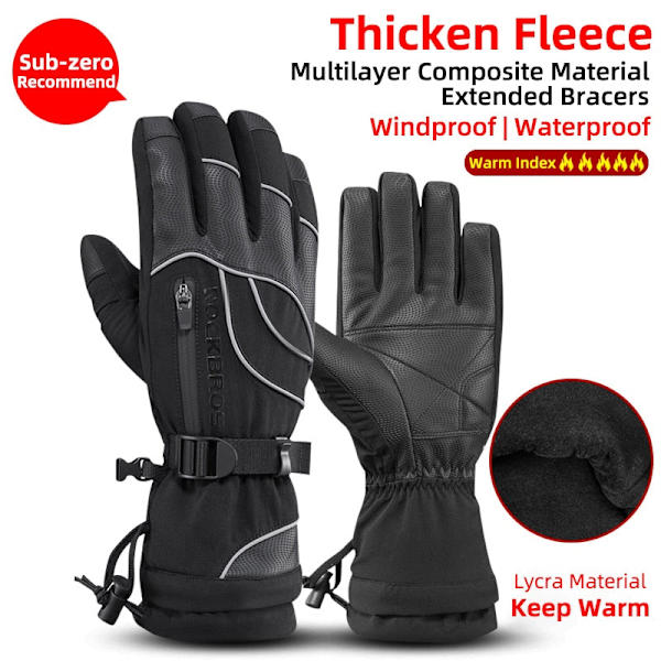 Handsker Motorcykel Vandtætte Fleece Termiske Handsker Snowboard Snescooter Handsker Mænd Kvinder Vinter Snecykel Handsker S233C M