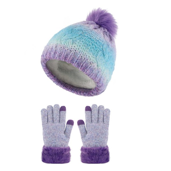 Mössa och handskar tvådelad kostym Varma pekskärmshandskar plus sammetsstickade handskar och mössor tvådelat set Fantasy Blue Purple