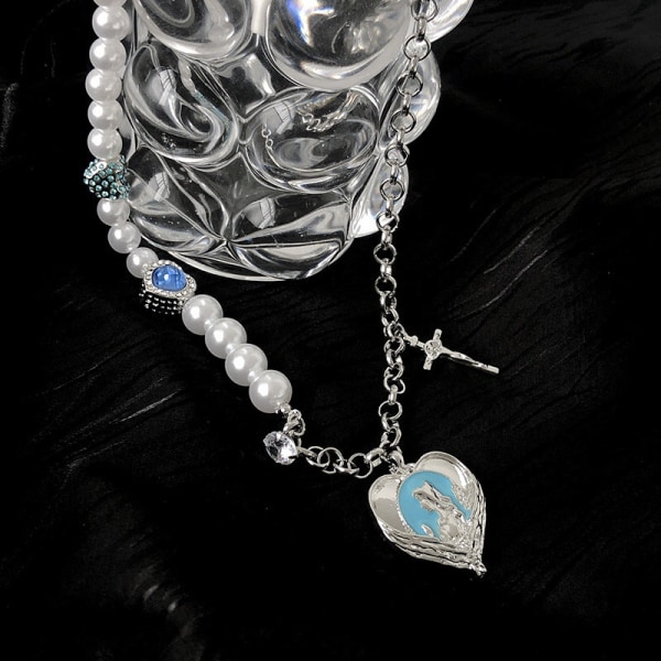 Kärlek pärlsömmar pärla kors nyckelben kedja kvinnligt mode prydnad halsband As shown in the figure
