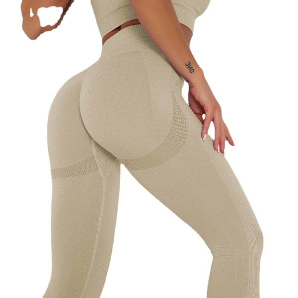 Peach europeiska och amerikanska sömlösa yogabyxor Höft Andas yogakläder Tight hög midja Sport träningsunderdel Kvinnor 6205 trousers-khaki XL