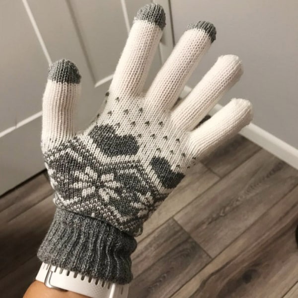 Dam Vinter Varma Handskar Snögubbe Broderi Virkad Yllehandske Pekskärm Mjuka Pälsiga Helfinger Vantar Julklappar A White One Size
